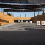 An archery range featuring colorful targets.