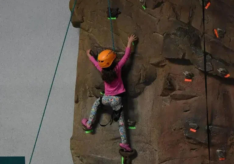 A girl rock climbing on a rope